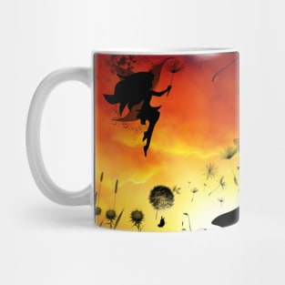 Cute fairy playing with the dandelions in the night Mug